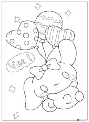 Cinnamoroll Coloring Sheet with Heart Balloons