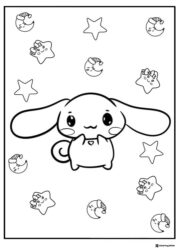 Cinnamoroll Coloring Sheet with Stars and Moons