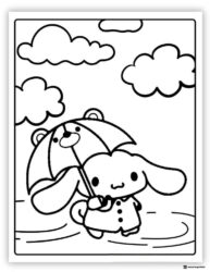 Cinnamoroll Coloring Sheet with Umbrella in Rain