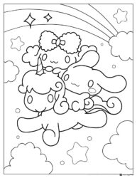 Cinnamoroll Friends Coloring Page with Rainbow