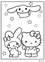 Cinnamoroll My Melody Hello Kitty Coloring Page