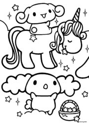 Cinnamoroll and Unicorn Coloring Page with Stars
