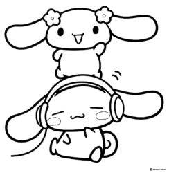 Cinnamoroll with headphones friend on top coloring sheet