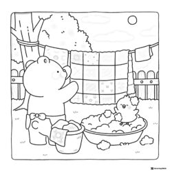 Coco Wyo Coloring Page Bear and chick doing laundry