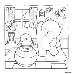 Coco Wyo Coloring Page Bear and chick doing yoga