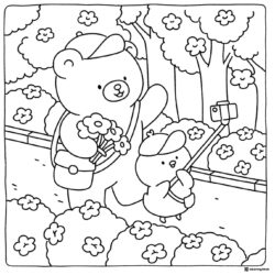 Coco Wyo Coloring Page Bear and friend taking a selfie