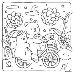 Coco Wyo Coloring Page Bear and ghost on bicycle