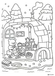 Coco Wyo Coloring Page Bear and penguin in an igloo