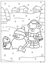 Coco Wyo Coloring Page Bear penguin and snowman