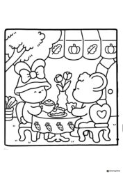 Coco Wyo Coloring Page Bunny and mouse having tea