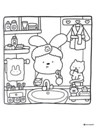 Coco Wyo Coloring Page Bunny brushing teeth in bathroom