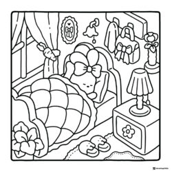 Coco Wyo Coloring Page Bunny sleeping in bed