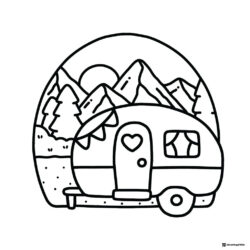 Coco Wyo Coloring Page Camper van with mountains