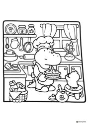 Coco Wyo Coloring Page Chef cooking in kitchen