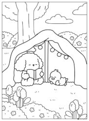Coco Wyo Coloring Page Dog reading under a tree