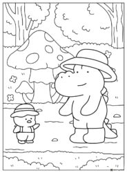 Coco Wyo Coloring Page Dragon and chick with mushrooms