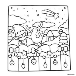 Coco Wyo Coloring Page Elf reindeer and house in winter