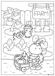 Coco Wyo Coloring Page Farm scene with animals and vegetables