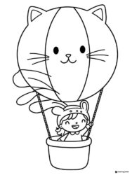 Coco Wyo Coloring Page Girl in cat balloon