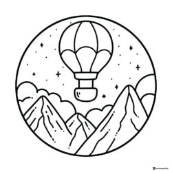 Coco Wyo Coloring Page Hot air balloon over mountains