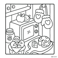 Coco Wyo Coloring Page Kitchen scene with food