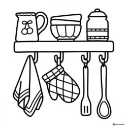 Coco Wyo Coloring Page Kitchen shelf with utensils