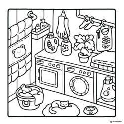 Coco Wyo Coloring Page Laundry room with cat