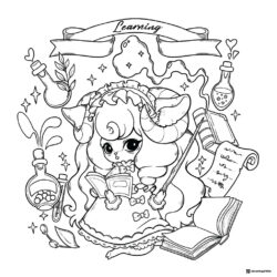 Coco Wyo Coloring Page Learning witch with books and potions