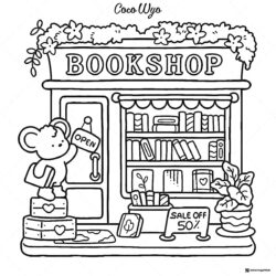 Coco Wyo Coloring Page Mouse at a bookshop