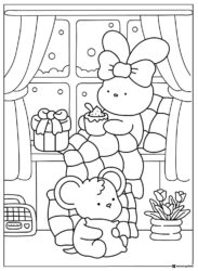Coco Wyo Coloring Page Rabbit and mouse by window