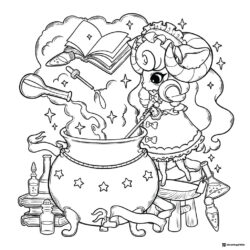 Coco Wyo Coloring Page Witch brewing a potion