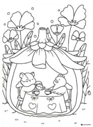Coco Wyo Coloring Sheet Animals having tea in a flower