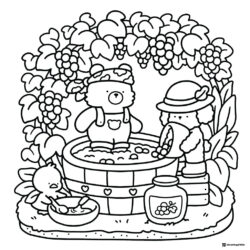 Coco Wyo Coloring Sheet Bear and friend making jam