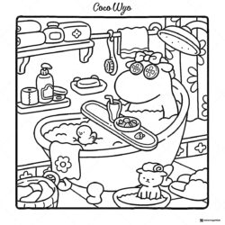 Coco Wyo Coloring Sheet Hippo bathing with rubber duck