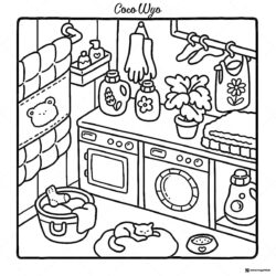 Coco Wyo Coloring Sheet Laundry room with cat