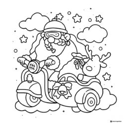 Coco Wyo Coloring Sheet Santa and reindeer on a scooter