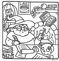 Coco Wyo Coloring Sheet Witch writing at a desk