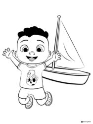 Cocomelon Boy Coloring Page with a sailboat