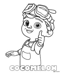 Cocomelon Boy Coloring Page with goggles giving a thumbs up