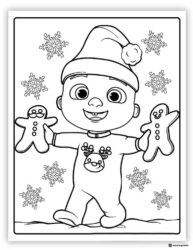 Cocomelon Christmas coloring page with gingerbread cookies