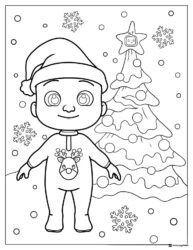 Cocomelon Christmas coloring page with tree