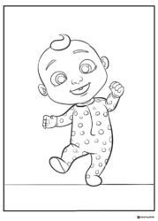 Cocomelon Coloring Page of a baby boy in polka dot pajamas