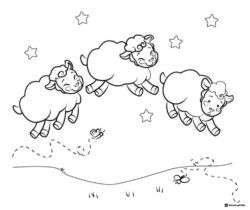 Cocomelon Coloring Page of three jumping sheep