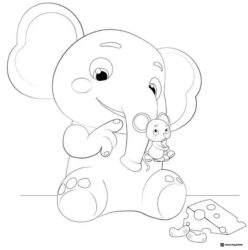 Cocomelon Elephant Coloring Page with mouse and cheese