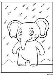 Cocomelon Elephant Coloring Page with raindrops