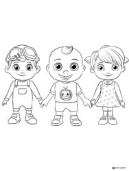 Cocomelon Friends Coloring Page holding hands