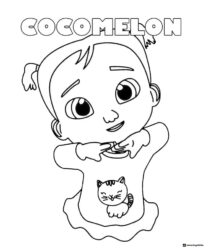 Cocomelon Girl Coloring Page with a kitten shirt