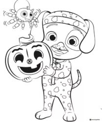 Cocomelon Halloween Coloring Page of Bingo and spider