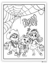 Cocomelon Halloween trick or treaters coloring page
