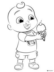 Cocomelon JJ holding an ice cream cone coloring page